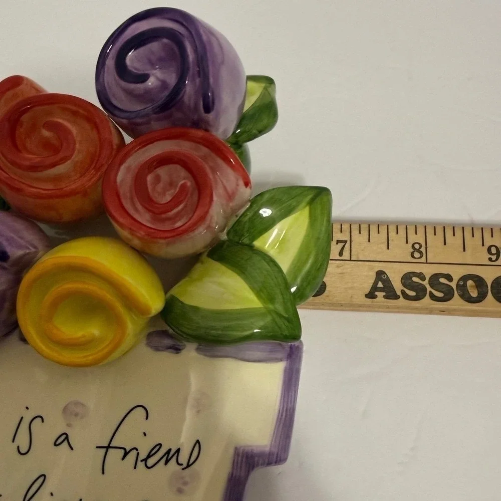 Marianne‎ Richmond Ceramic Wall Plaque Mom Flower Pot 3D Roses Ladybug 2002